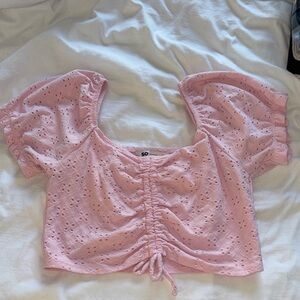 SO Women's Light Pink Eyelet Puff Sleeve Crop Top